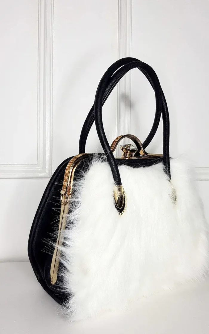 Elegant Faux Fur Handbag with Luxe Gold Accents - Perfect for Every Outfit - Image 9