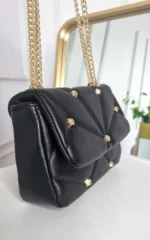 Elegant Studded Handbag with Chain Detail - Premium Faux Leather, Gold Studs, Classic White - Image 7