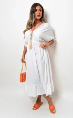 Elegant V-Neck Rope Tassel Detail Maxi Dress - Perfect for Any Occasion - Image 12