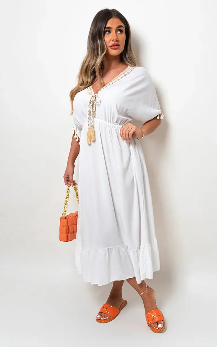 Elegant V-Neck Rope Tassel Detail Maxi Dress - Perfect for Any Occasion - Image 12