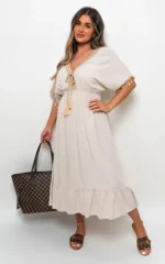 Elegant V-Neck Rope Tassel Detail Maxi Dress - Perfect for Any Occasion - Image 14