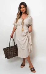 Elegant V-Neck Rope Tassel Detail Maxi Dress - Perfect for Any Occasion - Image 15