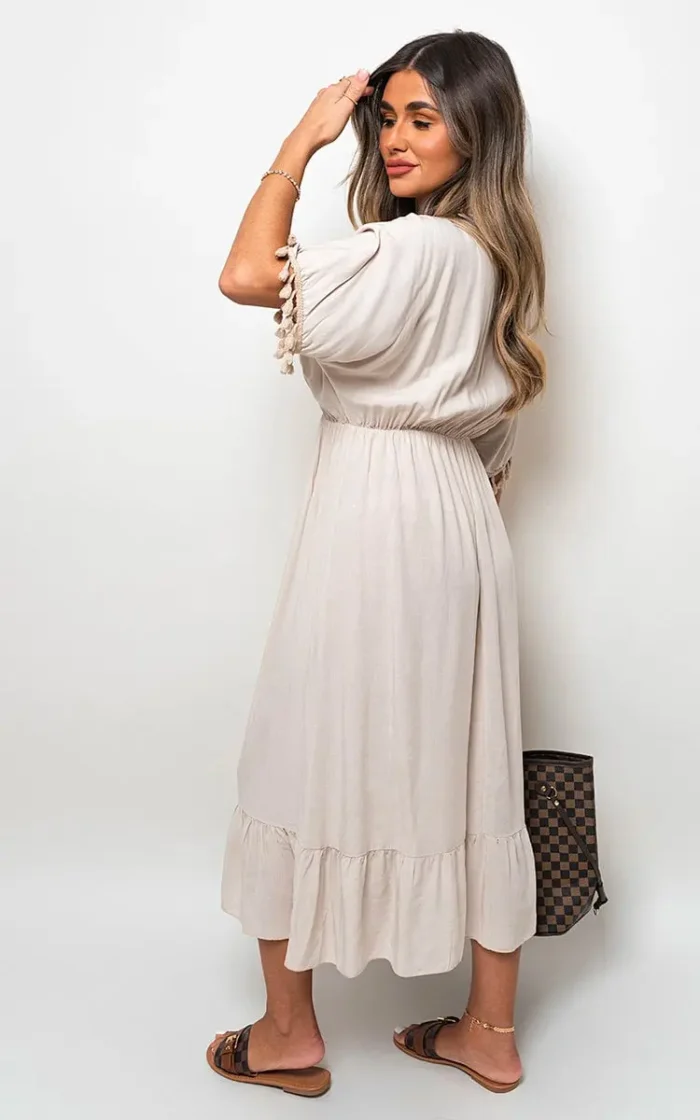 Elegant V-Neck Rope Tassel Detail Maxi Dress - Perfect for Any Occasion - Image 16