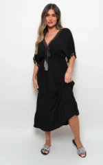 Elegant V-Neck Rope Tassel Detail Maxi Dress - Perfect for Any Occasion - Image 17