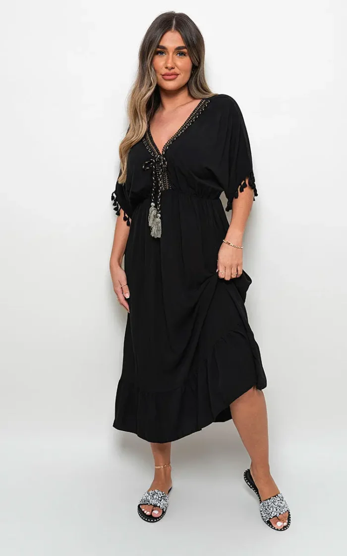 Elegant V-Neck Rope Tassel Detail Maxi Dress - Perfect for Any Occasion - Image 17