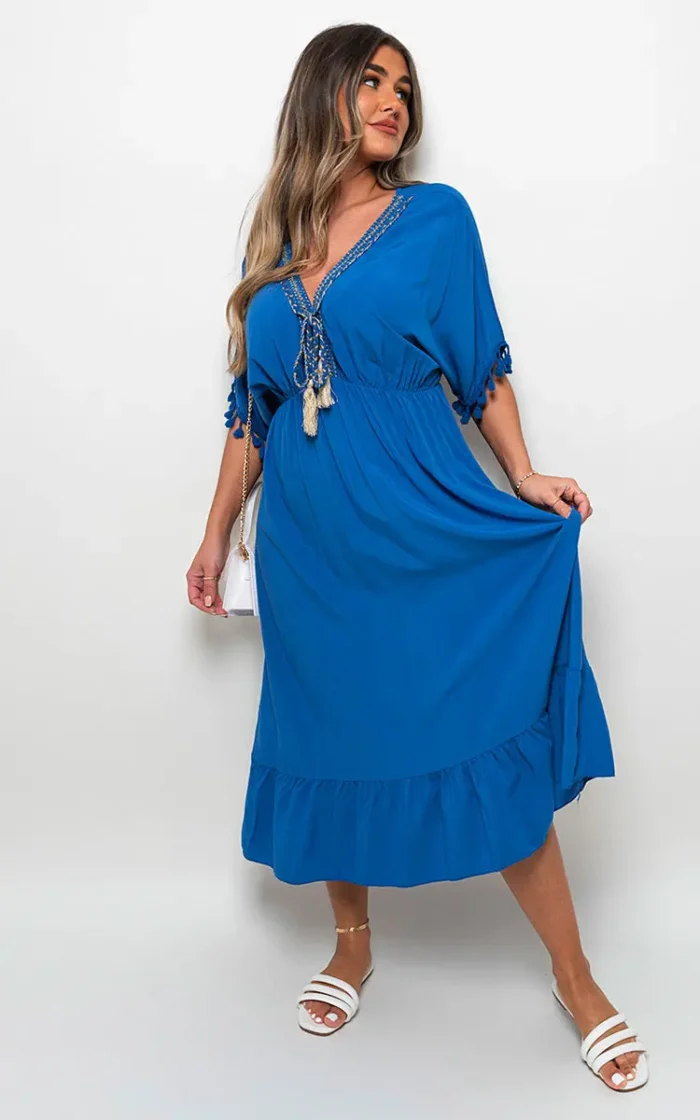 Elegant V-Neck Rope Tassel Detail Maxi Dress - Perfect for Any Occasion - Image 21