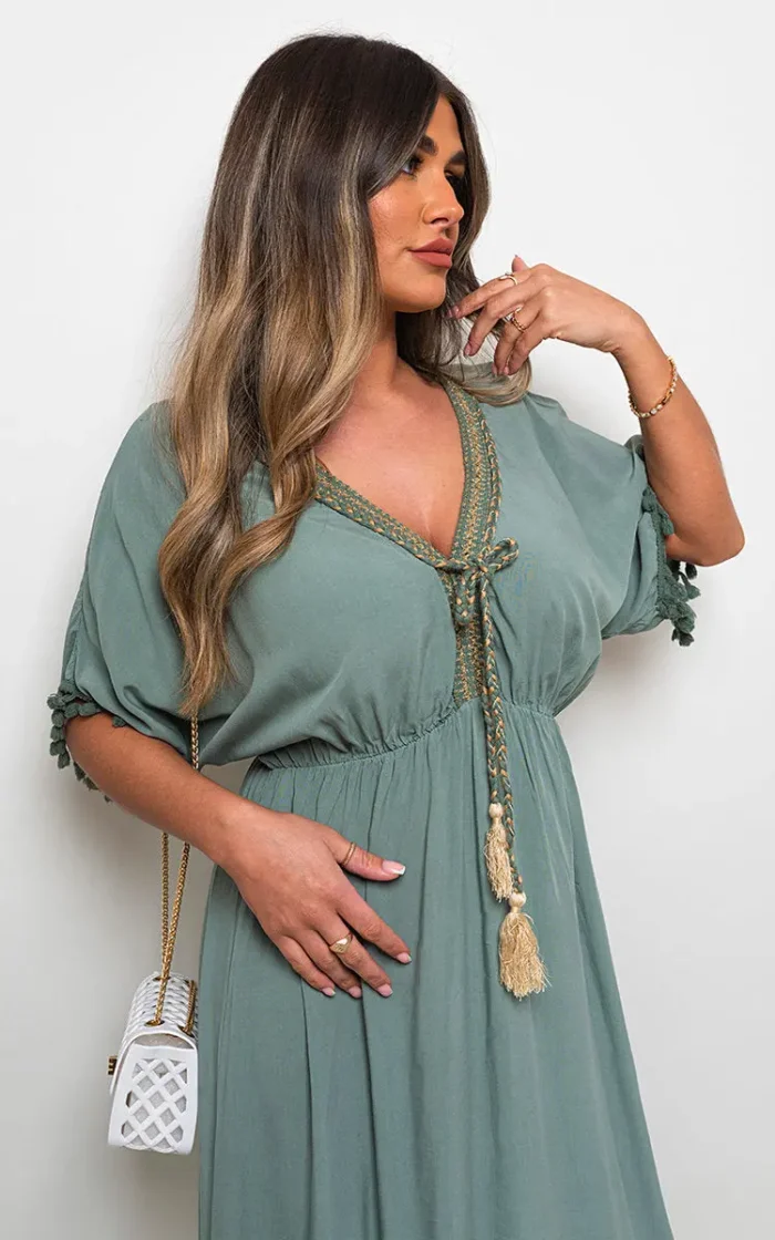 Elegant V-Neck Rope Tassel Detail Maxi Dress - Perfect for Any Occasion - Image 24