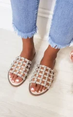 Studded Caged Open Toe Sliders - Chic & Comfortable Summer Sandals - Image 3
