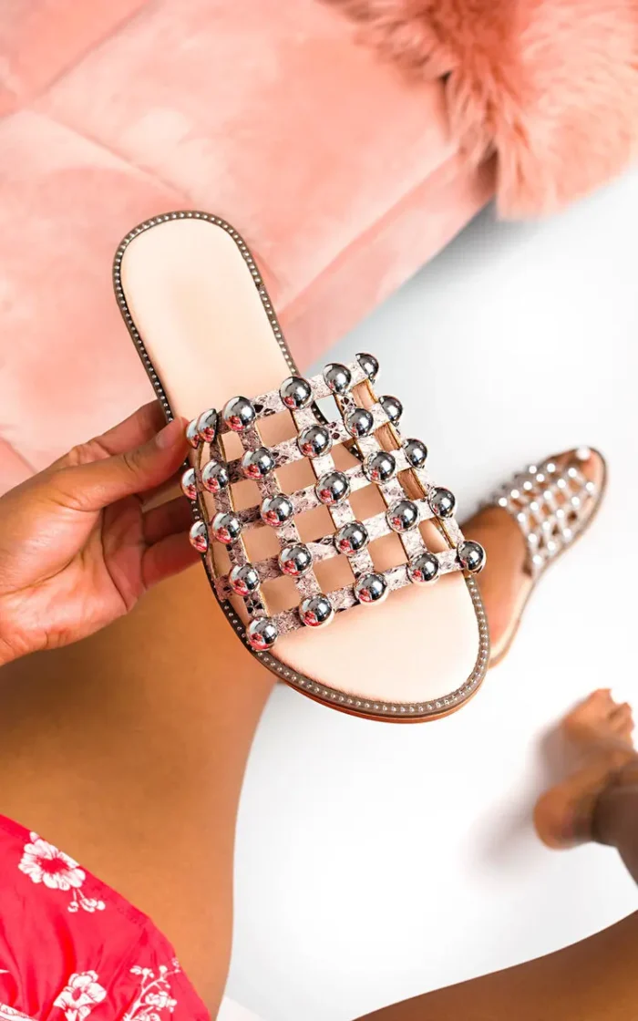 Studded Caged Open Toe Sliders - Chic & Comfortable Summer Sandals - Image 7