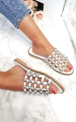 Studded Caged Open Toe Sliders - Chic & Comfortable Summer Sandals - Image 12