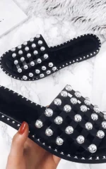 Studded Caged Open Toe Sliders - Chic & Comfortable Summer Sandals - Image 19