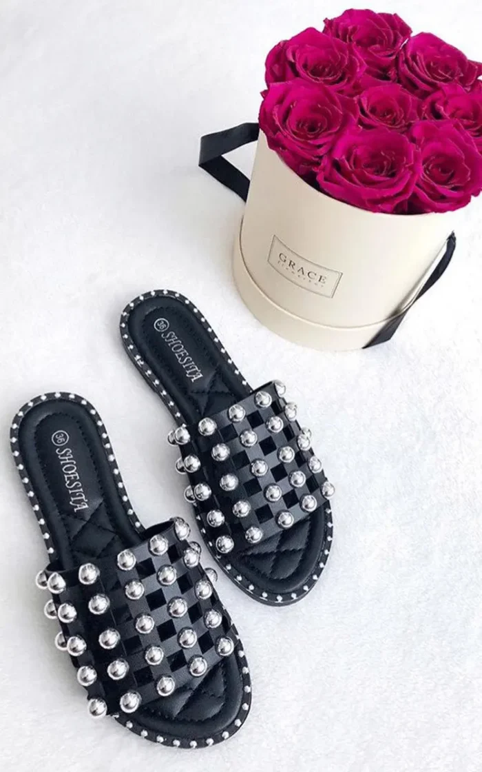 Studded Caged Open Toe Sliders - Chic & Comfortable Summer Sandals - Image 20
