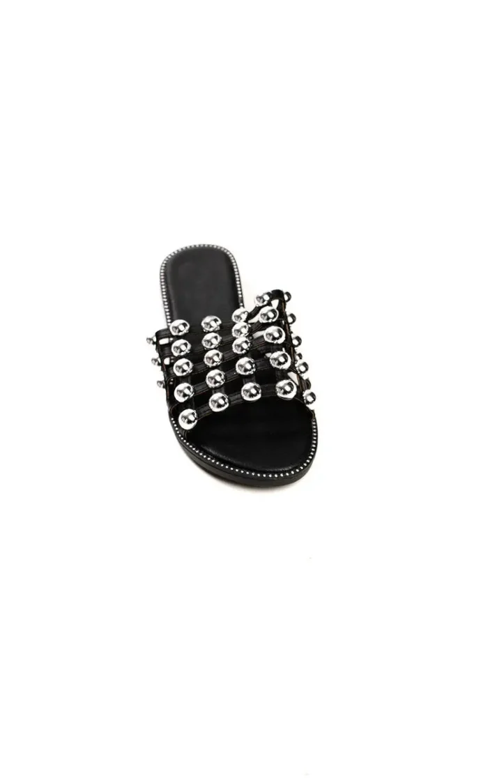 Studded Caged Open Toe Sliders - Chic & Comfortable Summer Sandals - Image 27
