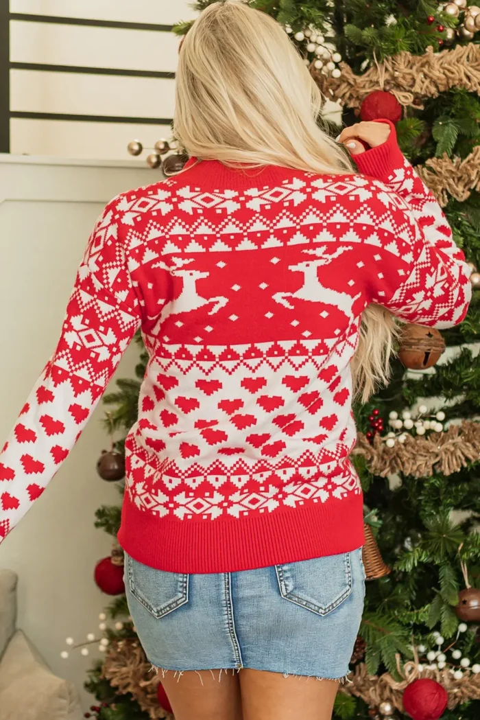 Merry Christmas Reindeer Sweater - Stylish & Cozy High Neck Holiday Pullover - Image 2