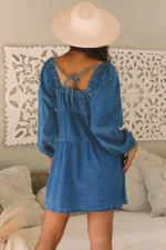 Adalyn Square Neck Denim Dress with Side Pockets - Loose Fit, Comfortable & Stylish Mini Dress