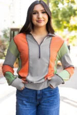 Lilah Block Stitching Half Zipper Sweatshirt - Stylish & Comfortable Color Block Top