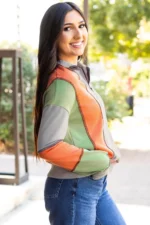 Lilah Block Stitching Half Zipper Sweatshirt - Stylish & Comfortable Color Block Top - Image 3