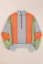 Lilah Block Stitching Half Zipper Sweatshirt - Stylish & Comfortable Color Block Top - Image 5
