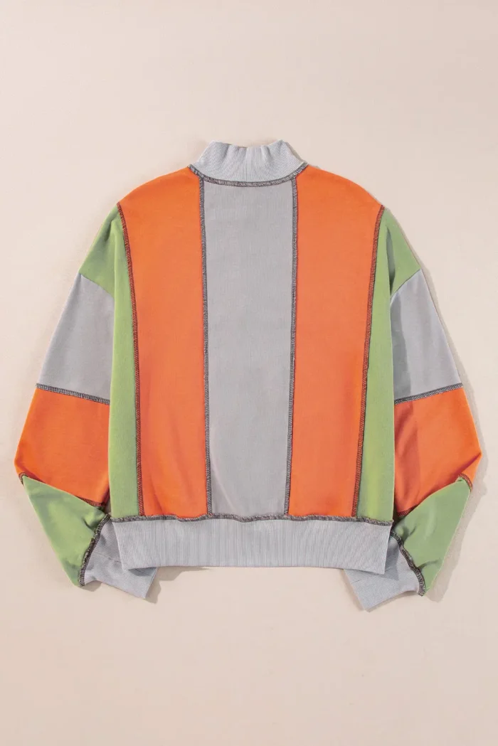 Lilah Block Stitching Half Zipper Sweatshirt - Stylish & Comfortable Color Block Top - Image 6