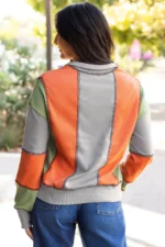 Lilah Block Stitching Half Zipper Sweatshirt - Stylish & Comfortable Color Block Top - Image 2