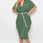 Elegant V-Neck Half-Sleeve Midi Dress Timeless & Stylish Wardrobe Essential