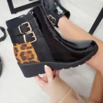 Stylish Patent Platform Boots with Animal Print Detail Comfortable All-Day Wear