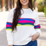 Alora Striped Accent Long Sleeve Top Vibrant, Stylish & Comfortable Casual Wear