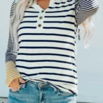 Annie Stripe Button Henley Top - Stylish & Comfortable Fall Fashion Wear
