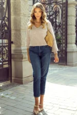 Lia Knot Back Sweater - Stylish Lantern Sleeves, V-Neck, Chic Knot Detail - Image 5
