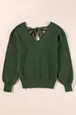 Lia Knot Back Sweater - Stylish Lantern Sleeves, V-Neck, Chic Knot Detail - Image 7