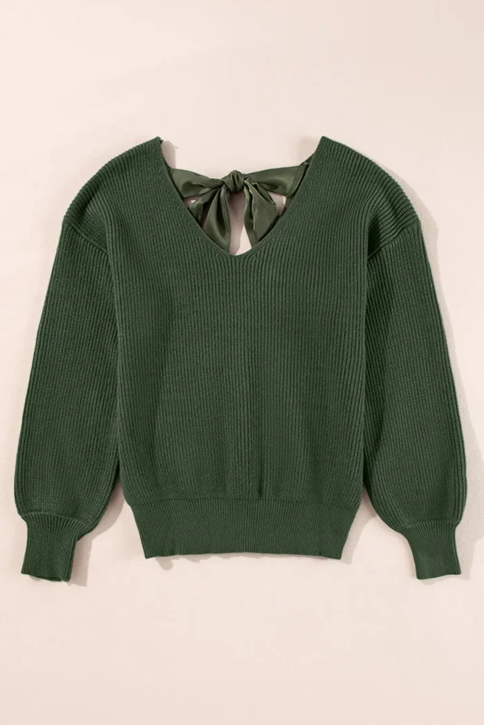 Lia Knot Back Sweater - Stylish Lantern Sleeves, V-Neck, Chic Knot Detail - Image 7