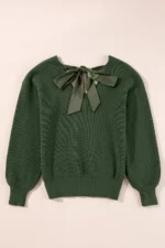 Lia Knot Back Sweater - Stylish Lantern Sleeves, V-Neck, Chic Knot Detail - Image 6