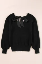 Lia Knot Back Sweater - Stylish Lantern Sleeves, V-Neck, Chic Knot Detail - Image 9
