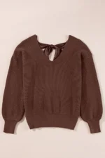 Lia Knot Back Sweater - Stylish Lantern Sleeves, V-Neck, Chic Knot Detail - Image 11