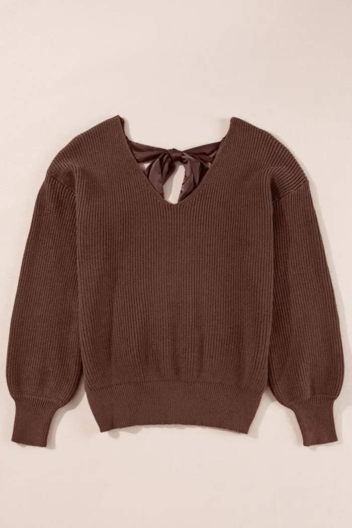 Lia Knot Back Sweater - Stylish Lantern Sleeves, V-Neck, Chic Knot Detail - Image 11
