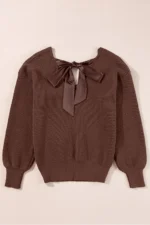 Lia Knot Back Sweater - Stylish Lantern Sleeves, V-Neck, Chic Knot Detail - Image 10
