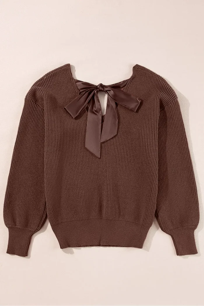 Lia Knot Back Sweater - Stylish Lantern Sleeves, V-Neck, Chic Knot Detail - Image 10