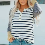 Annie Stripe Button Henley Top - Stylish & Comfortable Fall Fashion Essential | Perfect for Casual & Semi-Formal Occasions