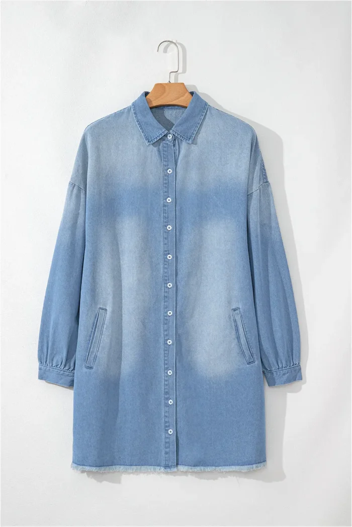 Journee Medium Washed Denim Shirt Dress - Chic, Casual & Sophisticated - Image 3