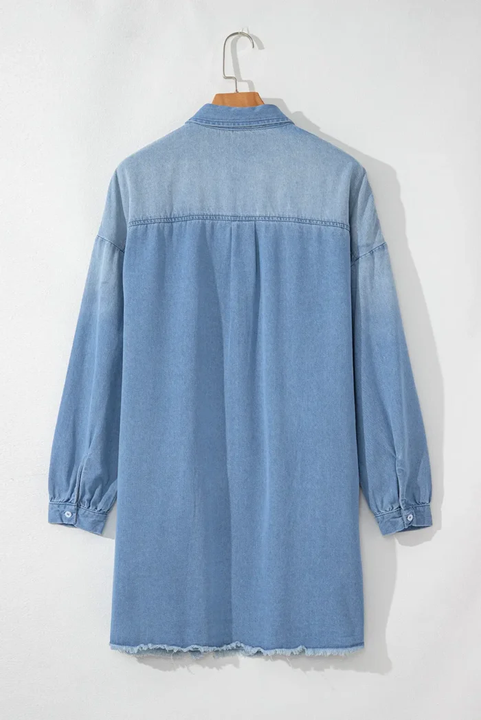 Journee Medium Washed Denim Shirt Dress - Chic, Casual & Sophisticated - Image 4