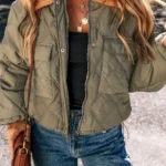 Women's Teddy Collar Quilted Puffer Jacket with Flap Pockets Cozy & Stylish Winter Coat