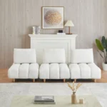Spacious & Comfortable Teddy Fabric Sofa - 90" Long, Beige - Perfect for Apartment, Office, Living Room