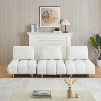 Spacious & Comfortable Teddy Fabric Sofa - 90" Long, Beige - Perfect for Apartment, Office, Living Room