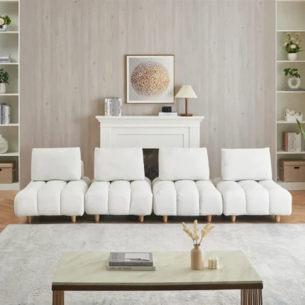 Spacious & Comfortable 120-Inch Teddy Sofa Fabric - Ideal for Apartment, Office & Living Room - Beige