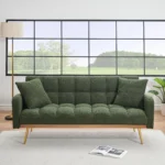 Luxurious 69" Green Adjustable Sofa Bed with Teddy Fabric & 2 Throw Pillows Multifunctional Comfort for Your Home
