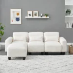 84.6-Inch Convertible Beige Teddy Fleece Sofa - 2-Seater & Single Couch with 3 Pillows, Ideal for Small Apartment Bedrooms