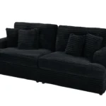 Stylish Black Corduroy 3-Seater Sofa - 79.3" Long with 4 Matching Pillows, Modern & Comfortable for Living Room