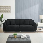 86.6 Inch Teddy Fleece Black Sofa with Four Throw Pillows - Perfect for Apartments & Bedrooms - Modern, Comfortable Seating