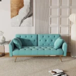 68.3" Baby Blue Velvet Sofa Bed with Nail Head Trim & Throw Pillow - Convertible Comfort for Modern Living Spaces