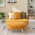 65" Yellow Corduroy Sofa with 3 Pillows - Spacious & Comfortable for Apartment, Office or Living Room - Image 2